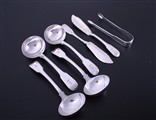 A fine and extensive matched service of George III fiddle and thread pattern silver flatware for 18 people