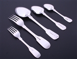 A fine and extensive matched service of George III fiddle and thread pattern silver flatware for 18 people