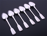 A set of six George IV fiddle pattern sterling silver dessert spoons