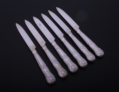 PAUL STORR: A set of six Hourglass pattern sterling silver dessert knives