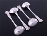 A set of four William IV King's pattern sterling silver sauce ladles