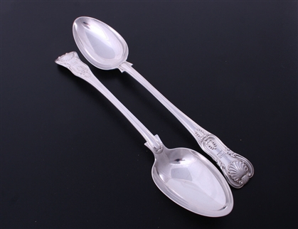A pair of William IV King's pattern sterling silver basting spoons