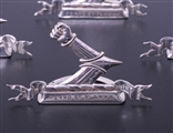 A set of four Victorian sterling silver heraldic menu card holders