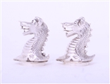 A rare pair of Victorian sterling silver heraldic novelty pepper casters