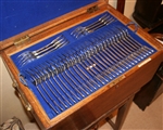 Magnificent and extensive Victorian canteen of fiddle and thread pattern flatware and cutlery