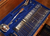 Magnificent and extensive Victorian canteen of fiddle and thread pattern flatware and cutlery