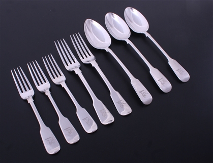 A matched collection of Victorian sterling silver fiddle pattern flatware