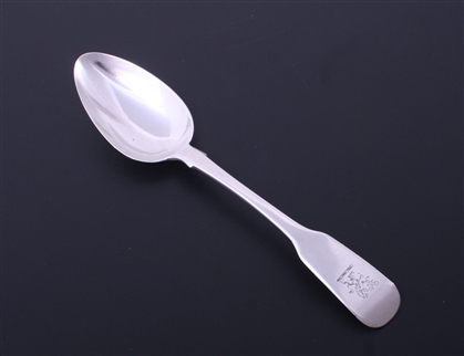 A George IV fiddle pattern sterling dessert spoon