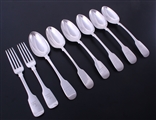 Collection of matched George IV fiddle pattern sterling silver flatware