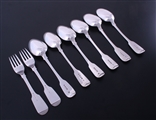 Collection of matched George IV fiddle pattern sterling silver flatware