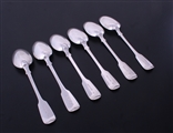 A set of six Victorian sterling silver fiddle pattern table spoons