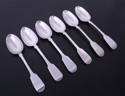 A set of six Victorian sterling silver fiddle pattern table spoons