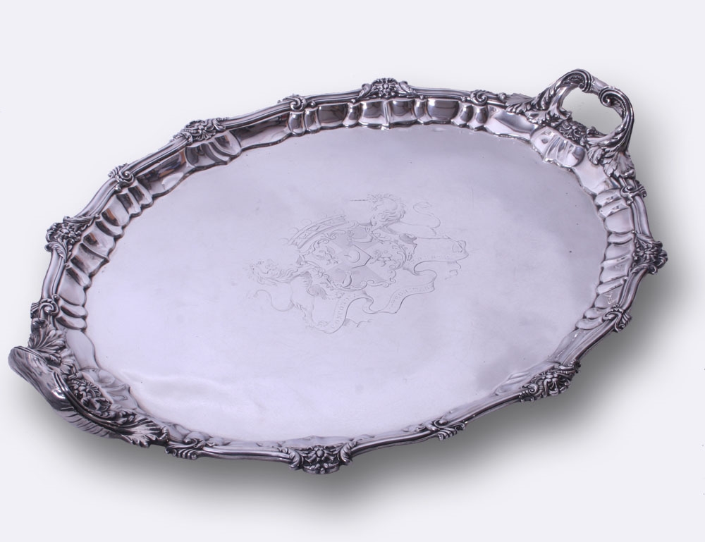 A VICTORIAN SILVER TWO-HANDLED TRAY, MARK OF ROBERT