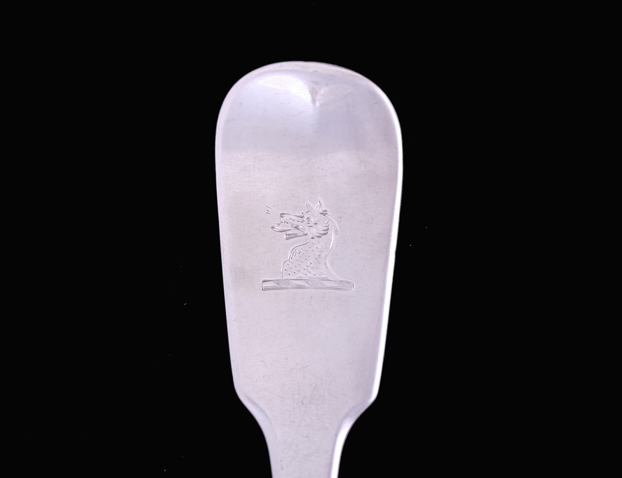 A set of six Irish William IV fiddle pattern sterling silver dessert