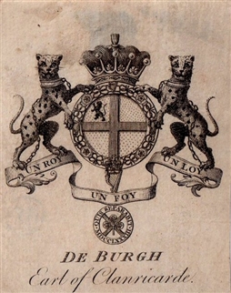 An early 18th century irish bookplate for De Burgh, Earl of Clanricarde