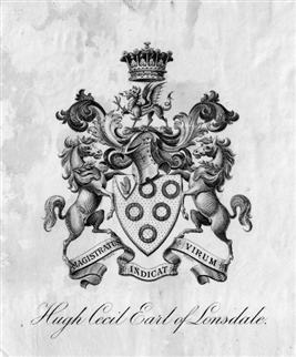 A late 19th century bookplate for 5th Earl of Lonsdale (The Yellow Earl