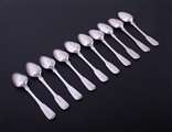 A set of ten George III fiddle pattern sterling silver tea spoons