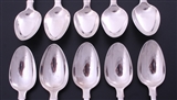 A set of ten George III fiddle pattern sterling silver tea spoons