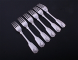 A set of six Irish Victorian fiddle, thread and shell pattern sterling silver dessert forks