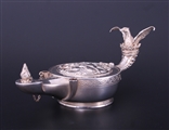 A rare and unusual 19th century French silver inkstand designed as a Roman lamp