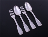 A matched set of 18th Century French provincial fiddle and thread pattern silver armorial flatware