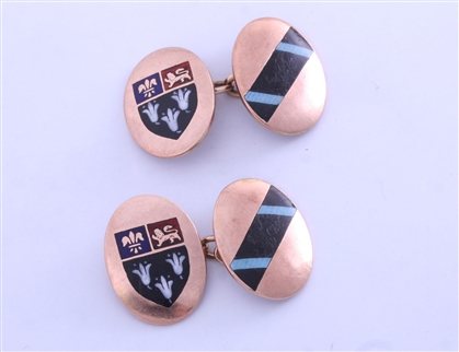 A pair of Vintage 9ct gold and enamel Old Etonian cufflinks