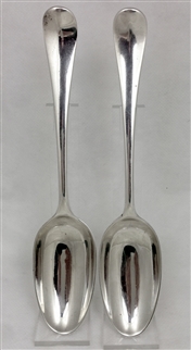 Pair of George III Antique Sterling Silver Hanoverian pattern table spoons. 1763