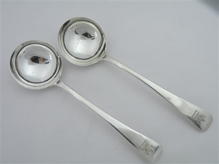 Pair Old English Pattern silver Sauce Ladles, 1825