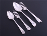 Antique silver Six Place Setting of 24 Old English Pattern part service of George III sterling silver spoons and forks