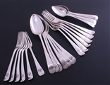Antique silver Six Place Setting of 24 Old English Pattern part service of George III sterling silver spoons and forks