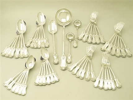 fine and impressive antique Victorian Scottish sterling silver Kings pattern flatware service for twelve persons