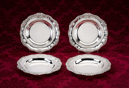 The Sheridan Grant dishes: A fine set of four William IV sterling silver second course dishes