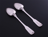NELSON: Rare pair of George III fiddle pattern sterling silver table spoons