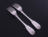 NELSON: Rare pair of George III fiddle pattern sterling silver table forks