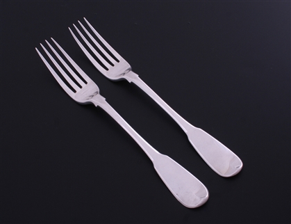 NELSON: Rare pair of George III fiddle pattern sterling silver table forks