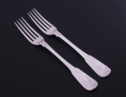 NELSON: Rare pair of George III fiddle pattern sterling silver table forks