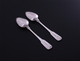 NELSON: Rare pair of George III fiddle pattern sterling silver dessert spoons