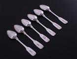 NELSON: Rare set of six of George III fiddle pattern sterling silver tea spoons