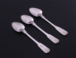 NELSON: Rare set of three George III fiddle pattern sterling silver tea spoons