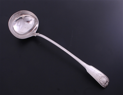 A George IV fiddle and thread pattern sterling silver soup ladle