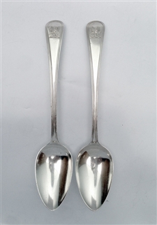 Antique hallmarked George III silver Old English Thread  Pattern pair Dessert Spoons 1813