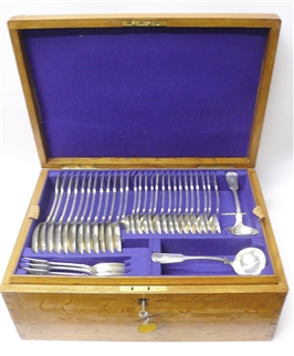 A Victorian service of fiddle and thread pattern silver cutlery