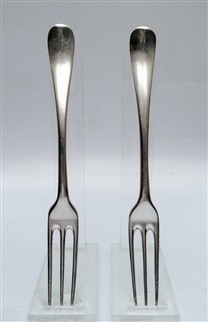 A Pair of Antique George II Sterling Silver Hanoverian pattern 3 Tined Dessert Forks 1735