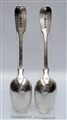 A Pair of hallmarked Antique Victorian Sterling Silver Victorian Fiddle Pattern Dessert Spoons  1857