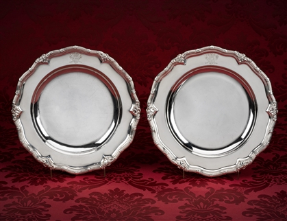 A matched pair of George II silver dishes from the Marlborough Service at Blenheim Palace