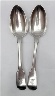 Antique Pair of hallmarked Sterling Silver Victorian Fiddle Pattern Dessert Spoon 1843