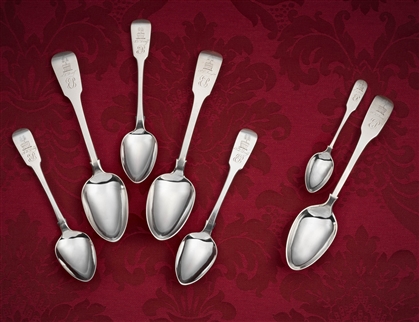 Peninsular War interest: rare matched collection of Portuguese and English fiddle pattern silver spoons