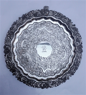 Antique Victorian Old Sheffield Plate Rococo Revival Pattern Salver Circa 1830