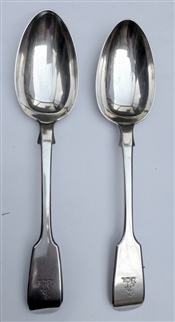 Antique Pair of hallmarked Sterling Silver Victorian Fiddle Pattern Dessert Spoons 1846