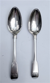 A Pair of Antique hallmarked Sterling Silver George III Fiddle Pattern Tea Spoons 1792